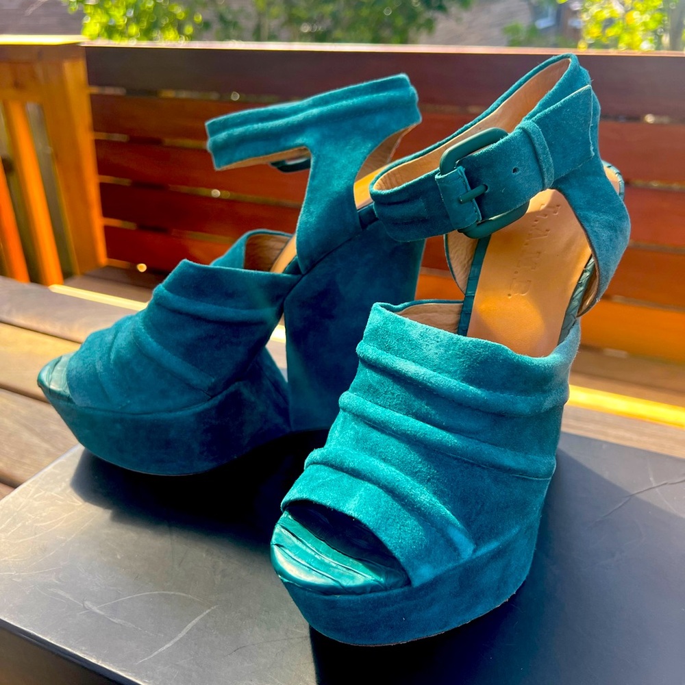 Stunning Teal L.A.M.B. Platform Sandals worn once